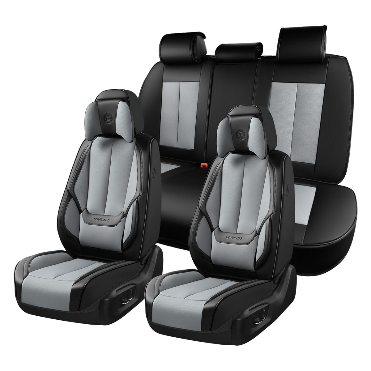 Coverado Seat Covers Full Set, Black Seat Covers for Cars 5 Seats, Car Seat Protector, Waterproof Nappa Leather Car Seat Cushion, Front and Rear Car Seat Cover Fit for Most Sedans SUV Pick-up Truck