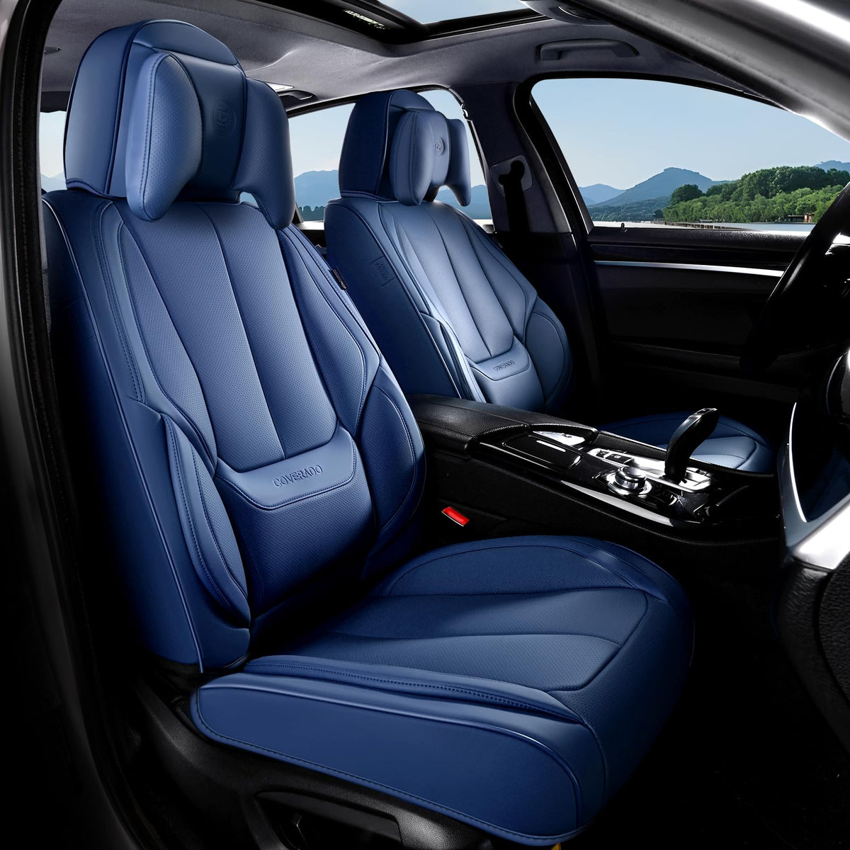 Coverado Seat Covers Full Set, Black Seat Covers for Cars 5 Seats, Car Seat Protector, Waterproof Nappa Leather Car Seat Cushion, Front and Rear Car Seat Cover Fit for Most Sedans SUV Pick-up Truck