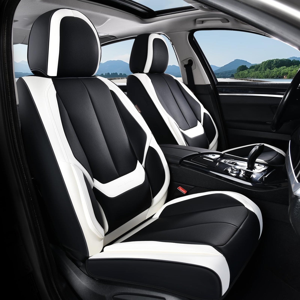 Coverado Seat Covers Full Set, Black Seat Covers for Cars 5 Seats, Car Seat Protector, Waterproof Nappa Leather Car Seat Cushion, Front and Rear Car Seat Cover Fit for Most Sedans SUV Pick-up Truck