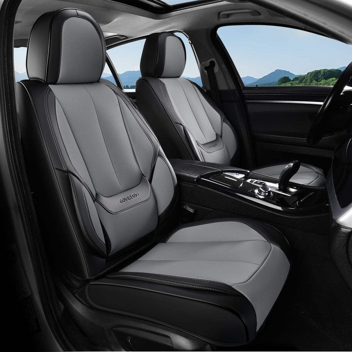 Coverado Seat Covers Full Set, Black Seat Covers for Cars 5 Seats, Car Seat Protector, Waterproof Nappa Leather Car Seat Cushion, Front and Rear Car Seat Cover Fit for Most Sedans SUV Pick-up Truck