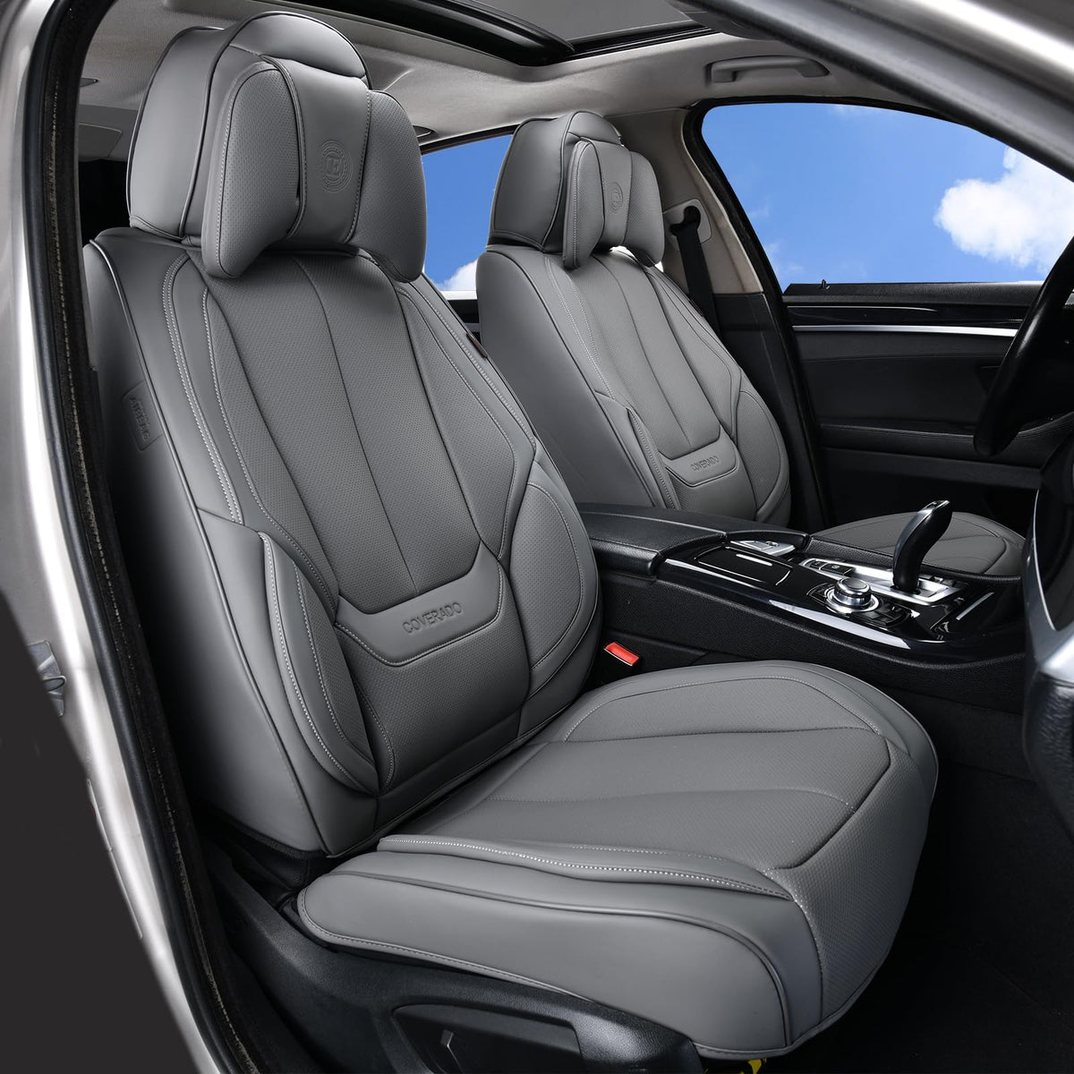 Coverado Seat Covers Full Set, Black Seat Covers for Cars 5 Seats, Car Seat Protector, Waterproof Nappa Leather Car Seat Cushion, Front and Rear Car Seat Cover Fit for Most Sedans SUV Pick-up Truck