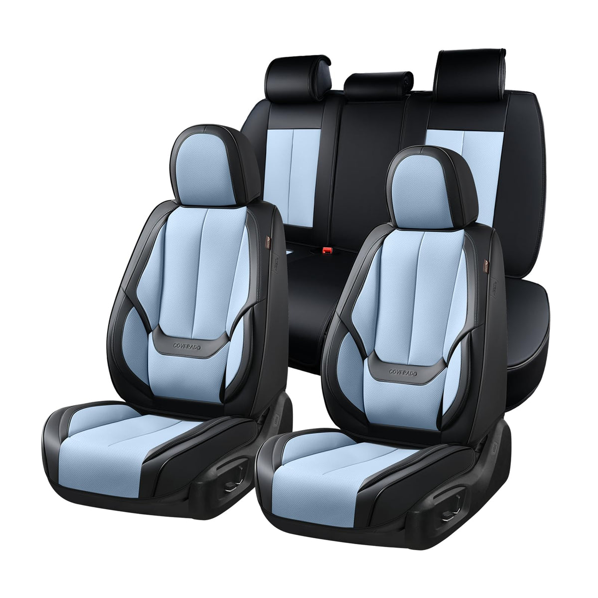 Coverado Seat Covers Full Set, Black Seat Covers for Cars 5 Seats, Car Seat Protector, Waterproof Nappa Leather Car Seat Cushion, Front and Rear Car Seat Cover Fit for Most Sedans SUV Pick-up Truck
