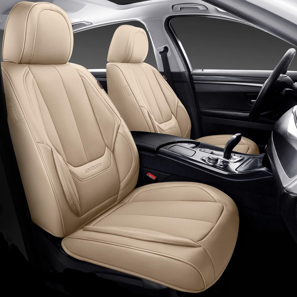 Coverado Seat Covers Full Set, Black Seat Covers for Cars 5 Seats, Car Seat Protector, Waterproof Nappa Leather Car Seat Cushion, Front and Rear Car Seat Cover Fit for Most Sedans SUV Pick-up Truck