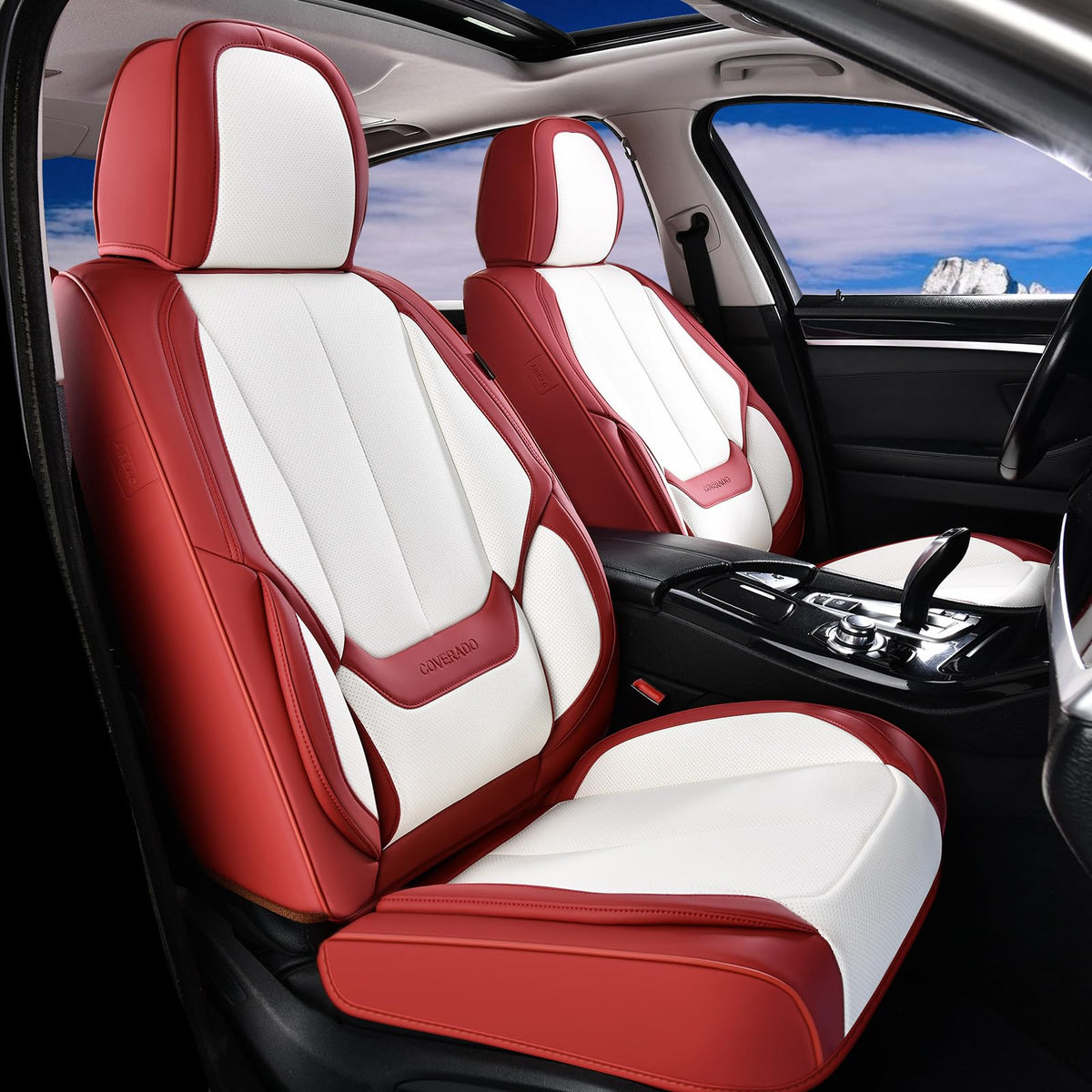 Coverado Seat Covers Full Set, Black Seat Covers for Cars 5 Seats, Car Seat Protector, Waterproof Nappa Leather Car Seat Cushion, Front and Rear Car Seat Cover Fit for Most Sedans SUV Pick-up Truck