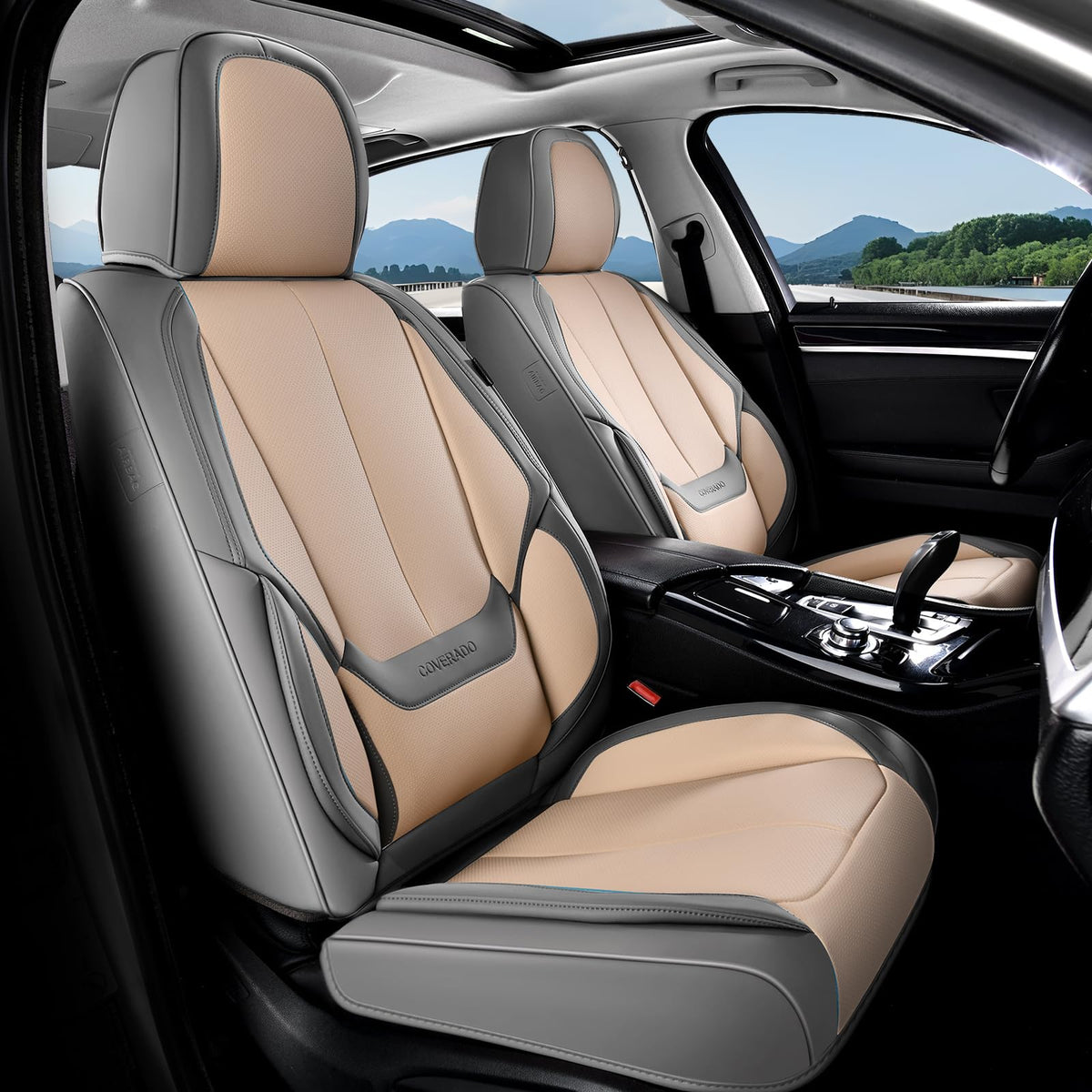 Coverado Seat Covers Full Set, Black Seat Covers for Cars 5 Seats, Car Seat Protector, Waterproof Nappa Leather Car Seat Cushion, Front and Rear Car Seat Cover Fit for Most Sedans SUV Pick-up Truck