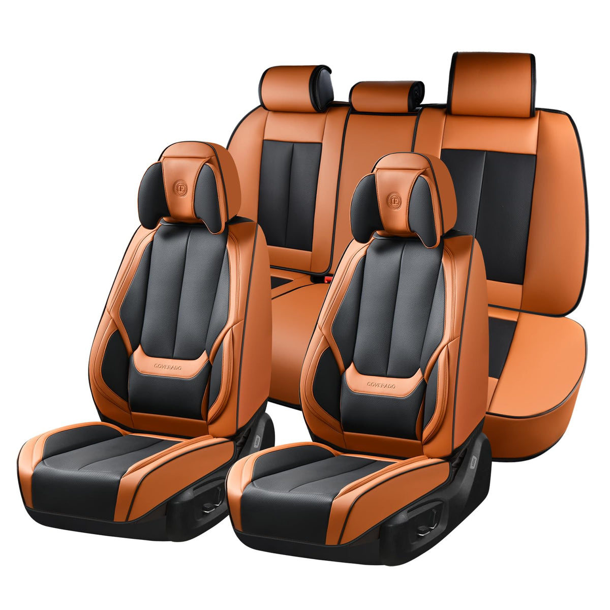 Coverado Seat Covers Full Set, Black Seat Covers for Cars 5 Seats, Car Seat Protector, Waterproof Nappa Leather Car Seat Cushion, Front and Rear Car Seat Cover Fit for Most Sedans SUV Pick-up Truck