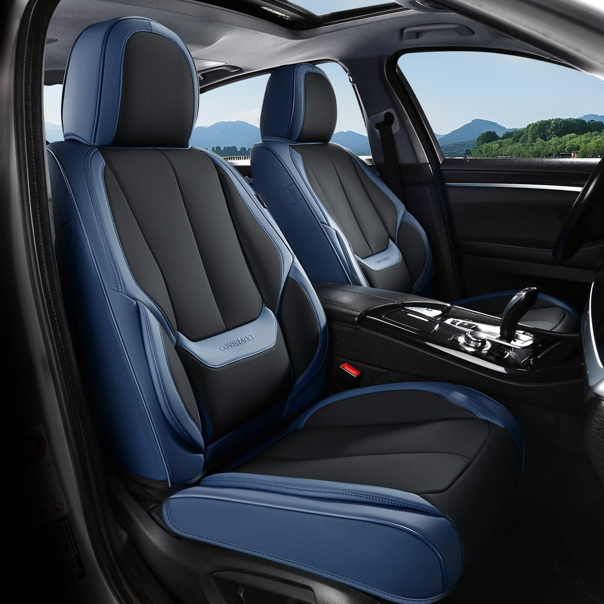 Coverado Seat Covers Full Set, Black Seat Covers for Cars 5 Seats, Car Seat Protector, Waterproof Nappa Leather Car Seat Cushion, Front and Rear Car Seat Cover Fit for Most Sedans SUV Pick-up Truck