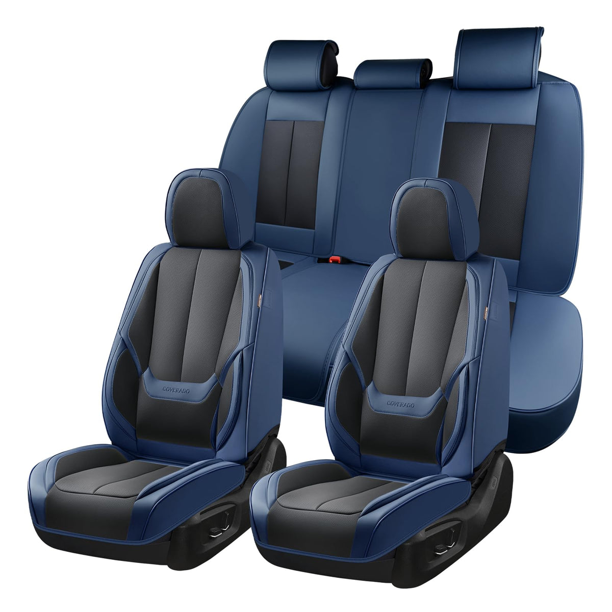 Coverado Seat Covers Full Set, Black Seat Covers for Cars 5 Seats, Car Seat Protector, Waterproof Nappa Leather Car Seat Cushion, Front and Rear Car Seat Cover Fit for Most Sedans SUV Pick-up Truck