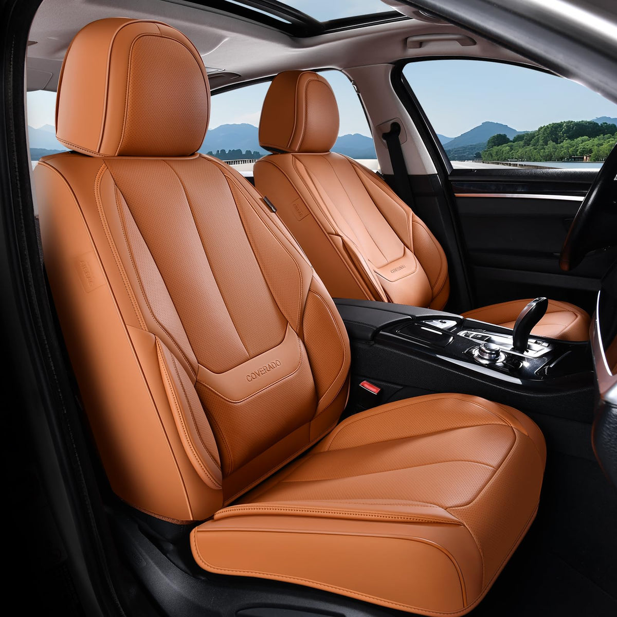 Coverado Seat Covers Full Set, Black Seat Covers for Cars 5 Seats, Car Seat Protector, Waterproof Nappa Leather Car Seat Cushion, Front and Rear Car Seat Cover Fit for Most Sedans SUV Pick-up Truck