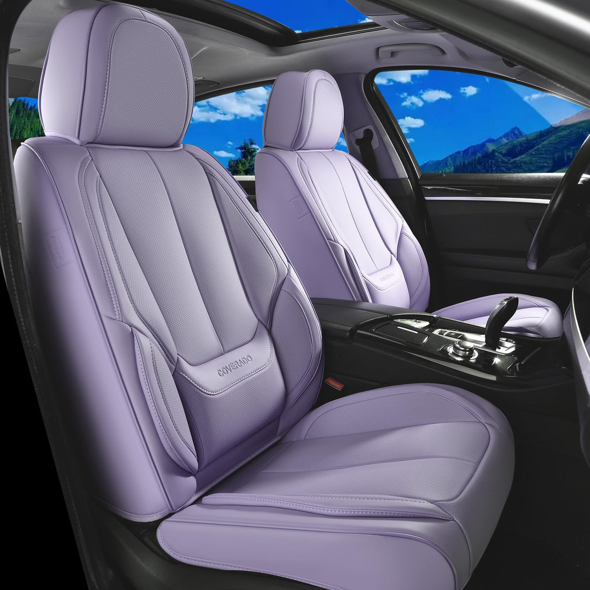 Coverado Seat Covers Full Set, Black Seat Covers for Cars 5 Seats, Car Seat Protector, Waterproof Nappa Leather Car Seat Cushion, Front and Rear Car Seat Cover Fit for Most Sedans SUV Pick-up Truck