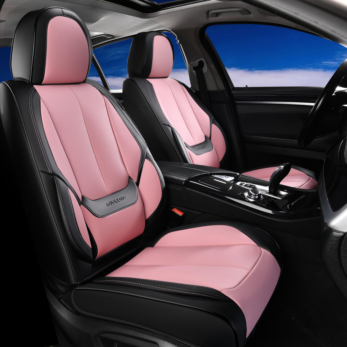 Coverado Seat Covers Full Set, Black Seat Covers for Cars 5 Seats, Car Seat Protector, Waterproof Nappa Leather Car Seat Cushion, Front and Rear Car Seat Cover Fit for Most Sedans SUV Pick-up Truck