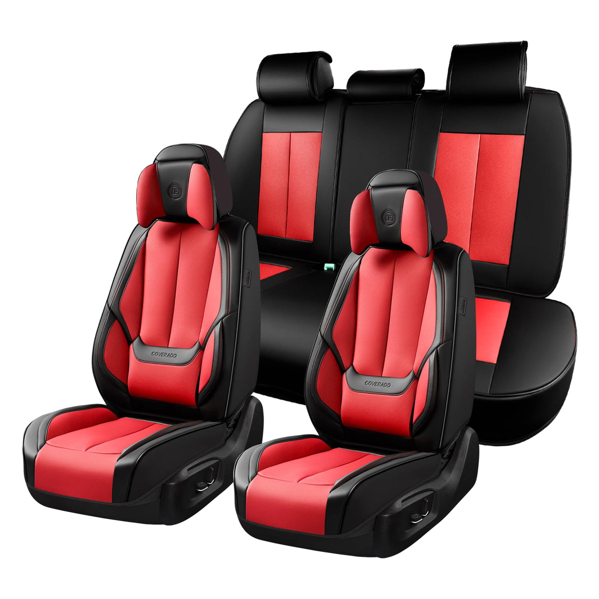 Coverado Seat Covers Full Set, Black Seat Covers for Cars 5 Seats, Car Seat Protector, Waterproof Nappa Leather Car Seat Cushion, Front and Rear Car Seat Cover Fit for Most Sedans SUV Pick-up Truck