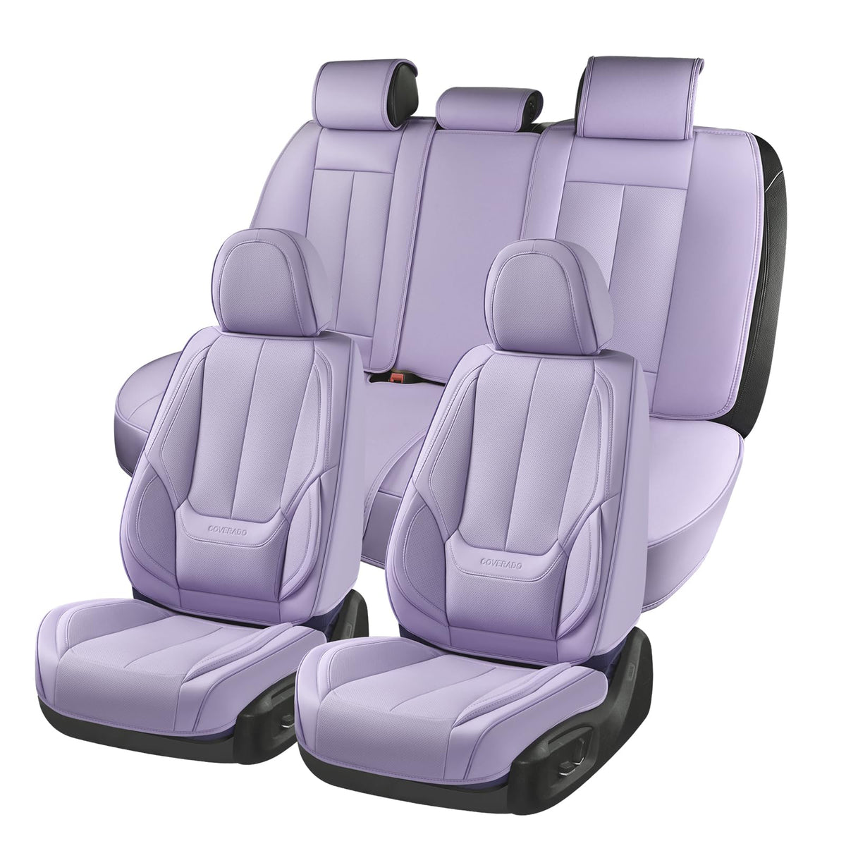 Coverado Seat Covers Full Set, Black Seat Covers for Cars 5 Seats, Car Seat Protector, Waterproof Nappa Leather Car Seat Cushion, Front and Rear Car Seat Cover Fit for Most Sedans SUV Pick-up Truck