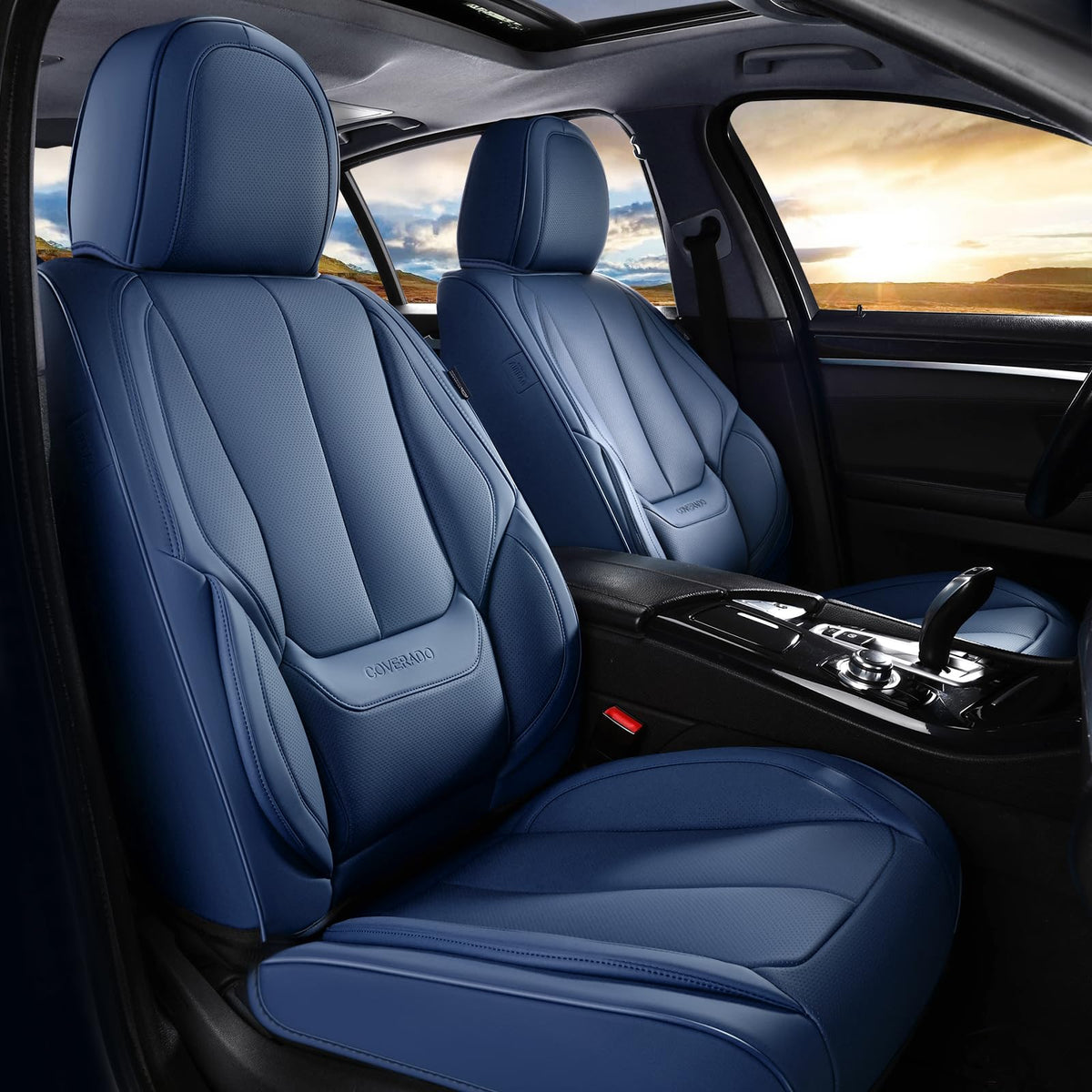 Coverado Seat Covers Full Set, Black Seat Covers for Cars 5 Seats, Car Seat Protector, Waterproof Nappa Leather Car Seat Cushion, Front and Rear Car Seat Cover Fit for Most Sedans SUV Pick-up Truck