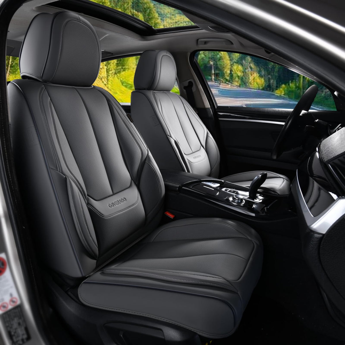 Coverado Seat Covers Full Set, Black Seat Covers for Cars 5 Seats, Car Seat Protector, Waterproof Nappa Leather Car Seat Cushion, Front and Rear Car Seat Cover Fit for Most Sedans SUV Pick-up Truck