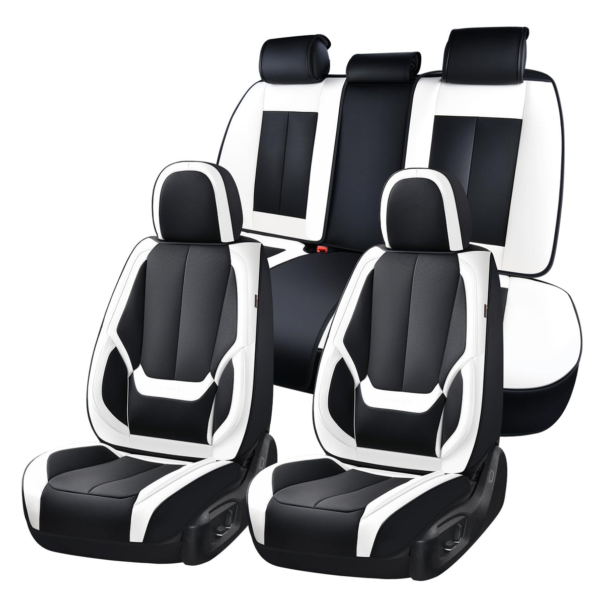 Coverado Seat Covers Full Set, Black Seat Covers for Cars 5 Seats, Car Seat Protector, Waterproof Nappa Leather Car Seat Cushion, Front and Rear Car Seat Cover Fit for Most Sedans SUV Pick-up Truck