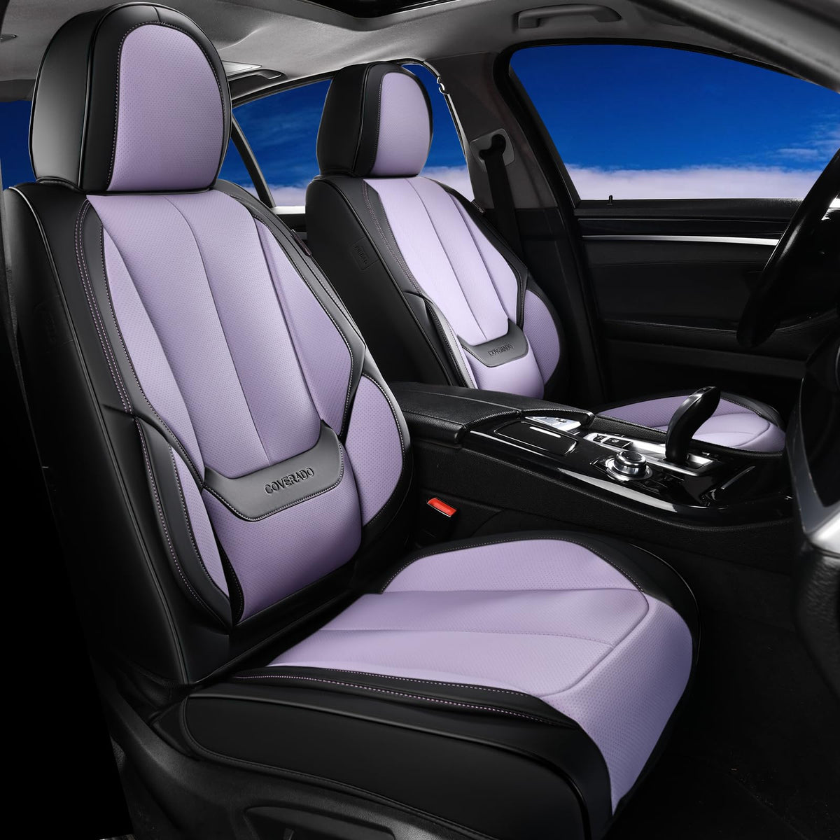 Coverado Seat Covers Full Set, Black Seat Covers for Cars 5 Seats, Car Seat Protector, Waterproof Nappa Leather Car Seat Cushion, Front and Rear Car Seat Cover Fit for Most Sedans SUV Pick-up Truck