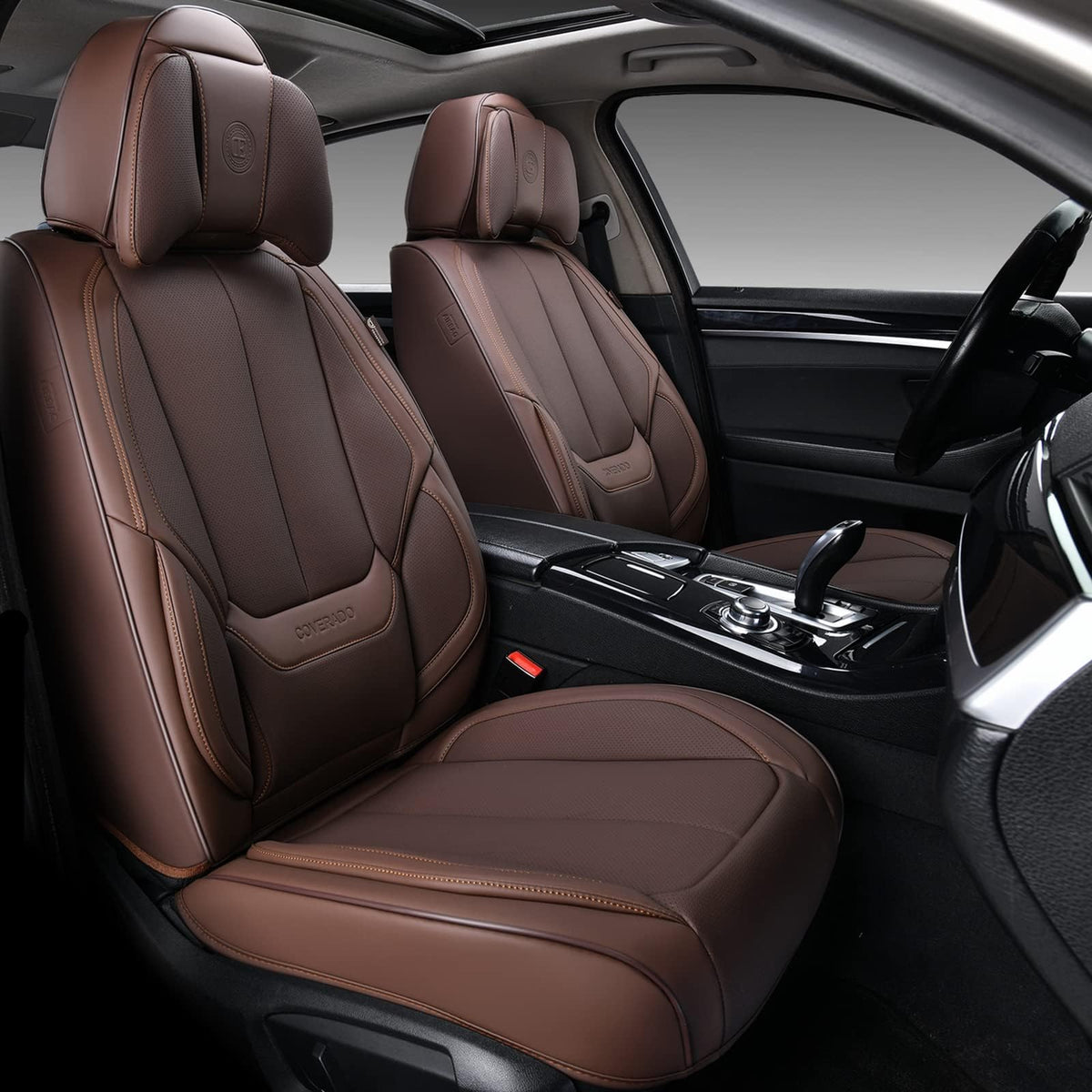 Coverado Seat Covers Full Set, Black Seat Covers for Cars 5 Seats, Car Seat Protector, Waterproof Nappa Leather Car Seat Cushion, Front and Rear Car Seat Cover Fit for Most Sedans SUV Pick-up Truck