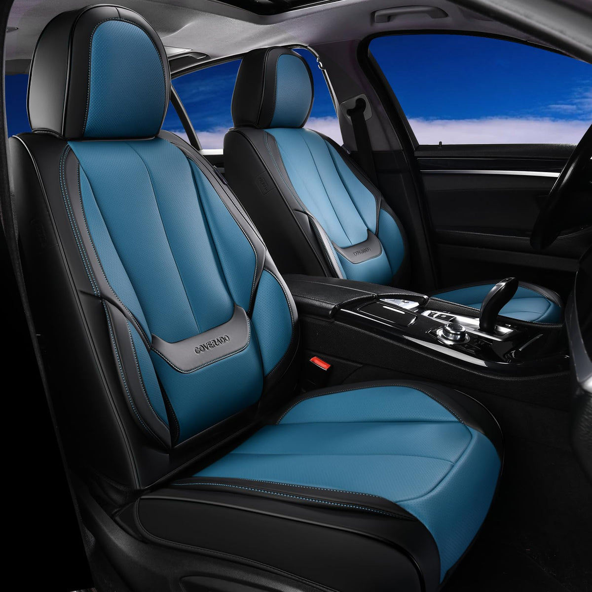 Coverado Seat Covers Full Set, Black Seat Covers for Cars 5 Seats, Car Seat Protector, Waterproof Nappa Leather Car Seat Cushion, Front and Rear Car Seat Cover Fit for Most Sedans SUV Pick-up Truck