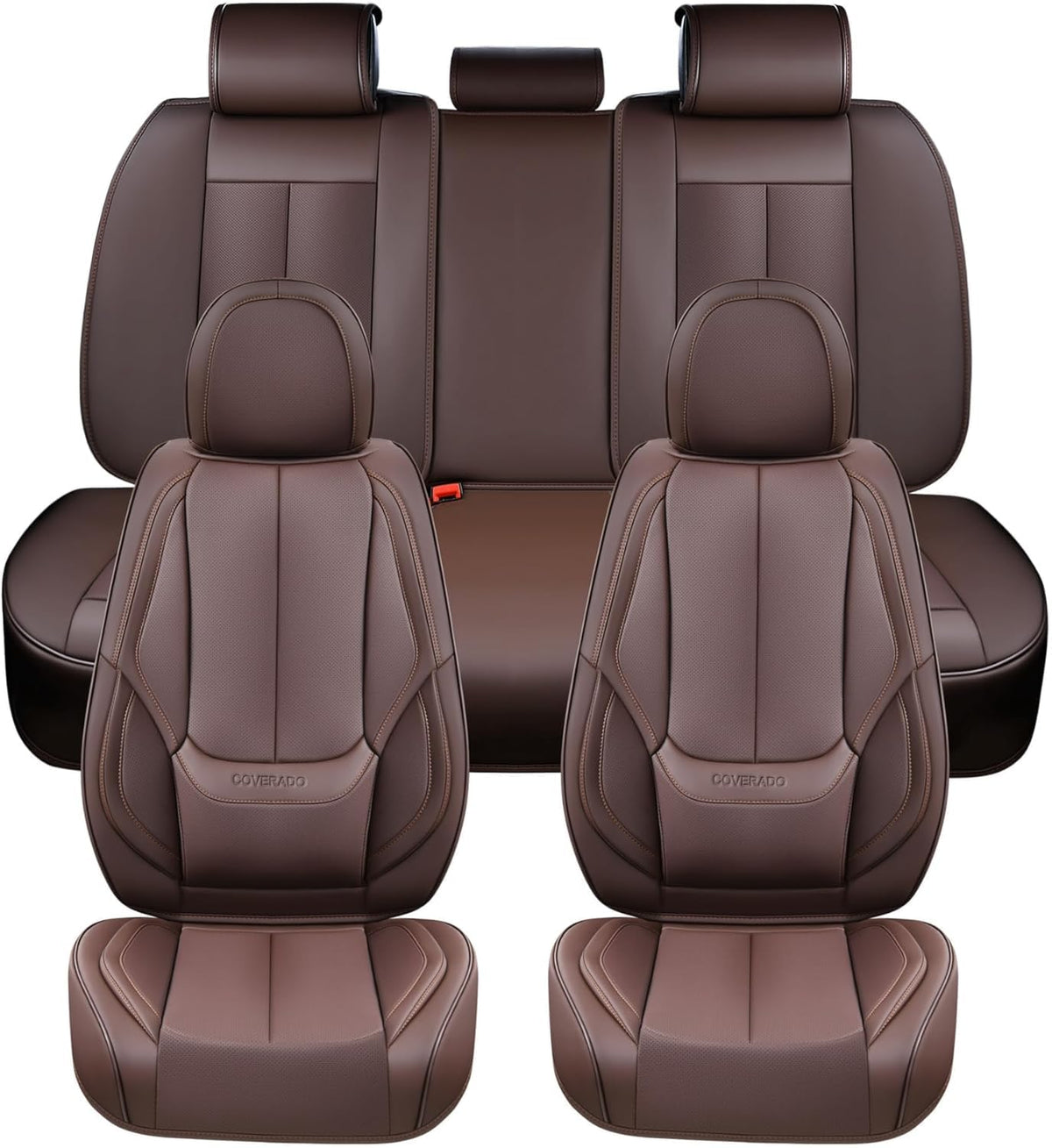 Coverado Seat Covers Full Set, Black Seat Covers for Cars 5 Seats, Car Seat Protector, Waterproof Nappa Leather Car Seat Cushion, Front and Rear Car Seat Cover Fit for Most Sedans SUV Pick-up Truck