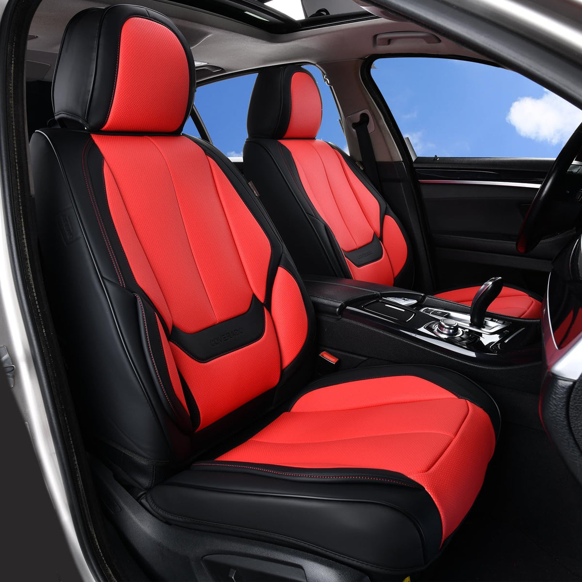 Coverado Seat Covers Full Set, Black Seat Covers for Cars 5 Seats, Car Seat Protector, Waterproof Nappa Leather Car Seat Cushion, Front and Rear Car Seat Cover Fit for Most Sedans SUV Pick-up Truck