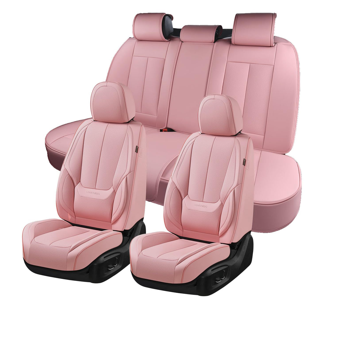 Coverado Seat Covers Full Set, Black Seat Covers for Cars 5 Seats, Car Seat Protector, Waterproof Nappa Leather Car Seat Cushion, Front and Rear Car Seat Cover Fit for Most Sedans SUV Pick-up Truck