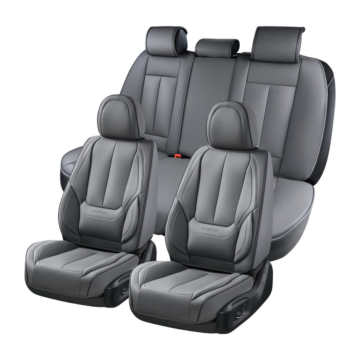 Coverado Seat Covers Full Set, Black Seat Covers for Cars 5 Seats, Car Seat Protector, Waterproof Nappa Leather Car Seat Cushion, Front and Rear Car Seat Cover Fit for Most Sedans SUV Pick-up Truck