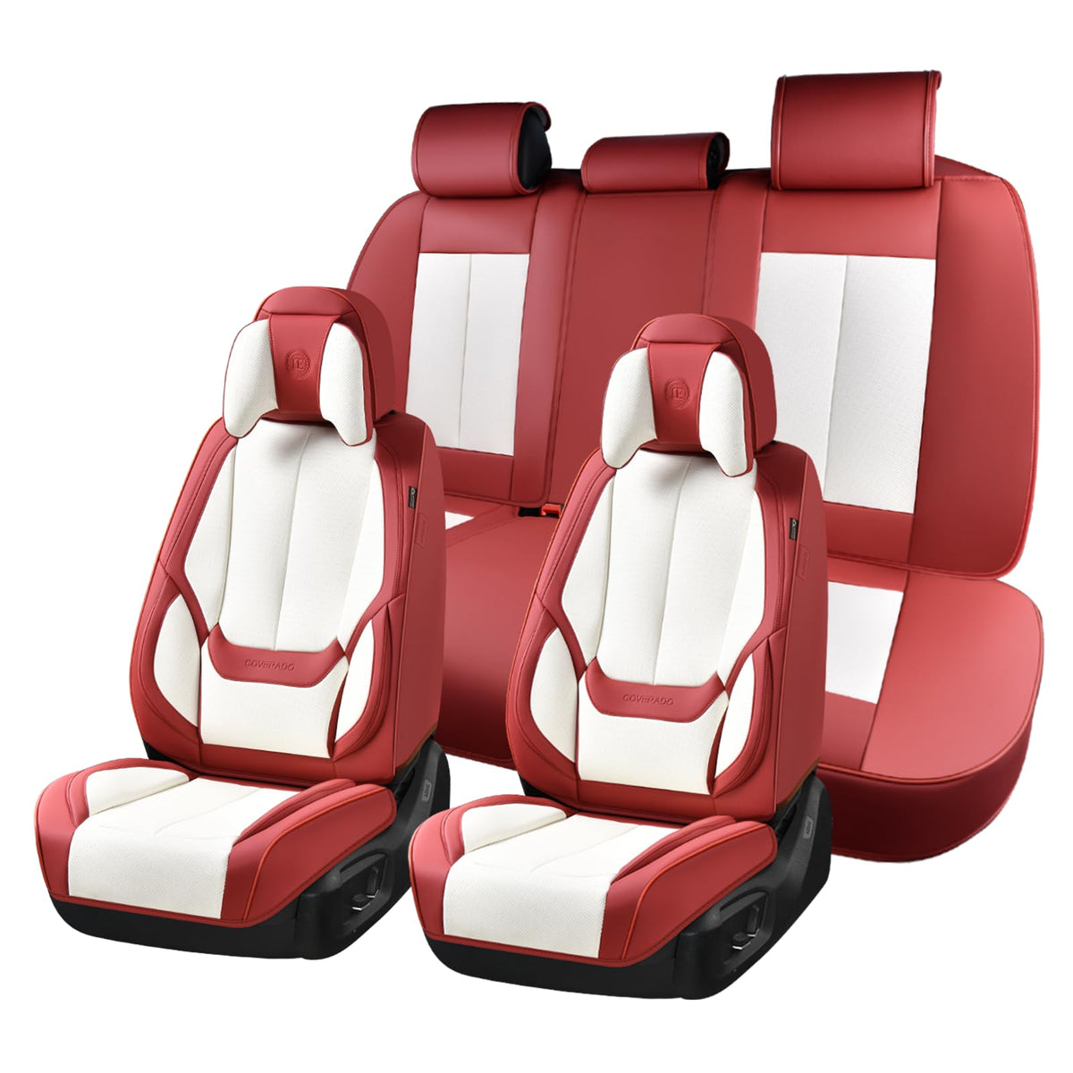 Coverado Seat Covers Full Set, Black Seat Covers for Cars 5 Seats, Car Seat Protector, Waterproof Nappa Leather Car Seat Cushion, Front and Rear Car Seat Cover Fit for Most Sedans SUV Pick-up Truck