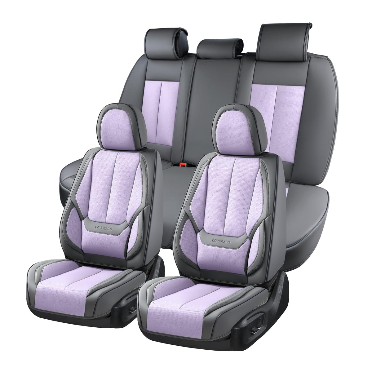 Coverado Seat Covers Full Set, Black Seat Covers for Cars 5 Seats, Car Seat Protector, Waterproof Nappa Leather Car Seat Cushion, Front and Rear Car Seat Cover Fit for Most Sedans SUV Pick-up Truck