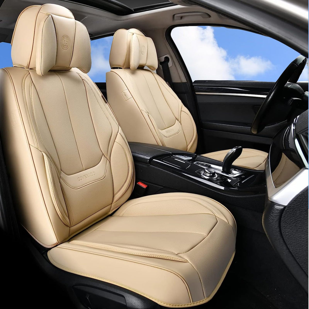 Coverado Seat Covers Full Set, Black Seat Covers for Cars 5 Seats, Car Seat Protector, Waterproof Nappa Leather Car Seat Cushion, Front and Rear Car Seat Cover Fit for Most Sedans SUV Pick-up Truck