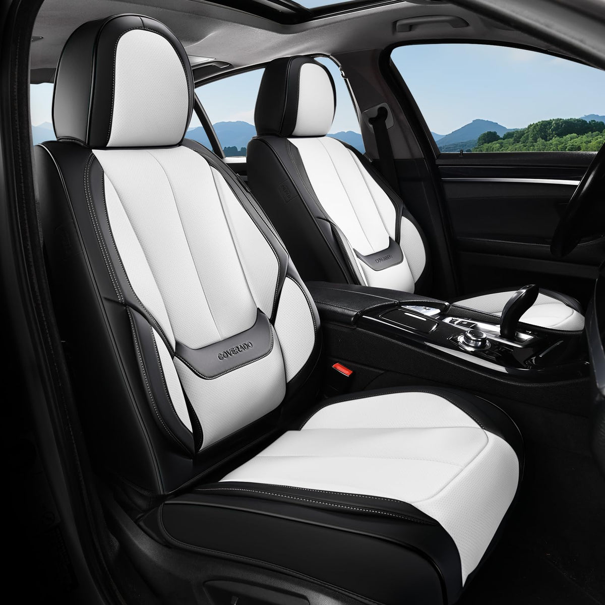 Coverado Seat Covers Full Set, Black Seat Covers for Cars 5 Seats, Car Seat Protector, Waterproof Nappa Leather Car Seat Cushion, Front and Rear Car Seat Cover Fit for Most Sedans SUV Pick-up Truck