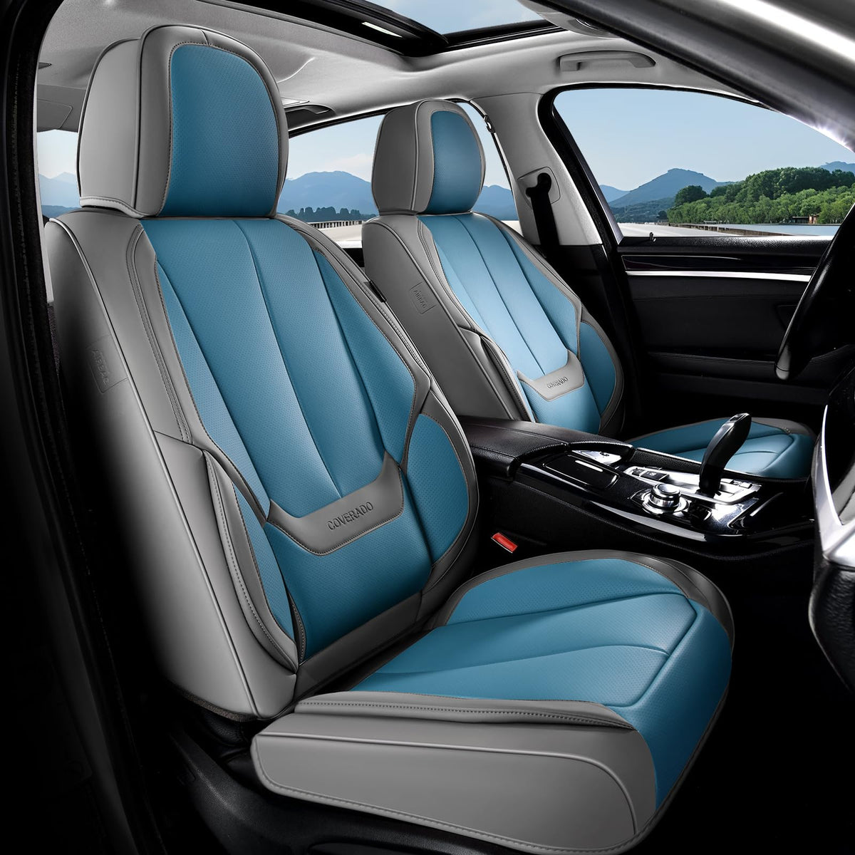 Coverado Seat Covers Full Set, Black Seat Covers for Cars 5 Seats, Car Seat Protector, Waterproof Nappa Leather Car Seat Cushion, Front and Rear Car Seat Cover Fit for Most Sedans SUV Pick-up Truck