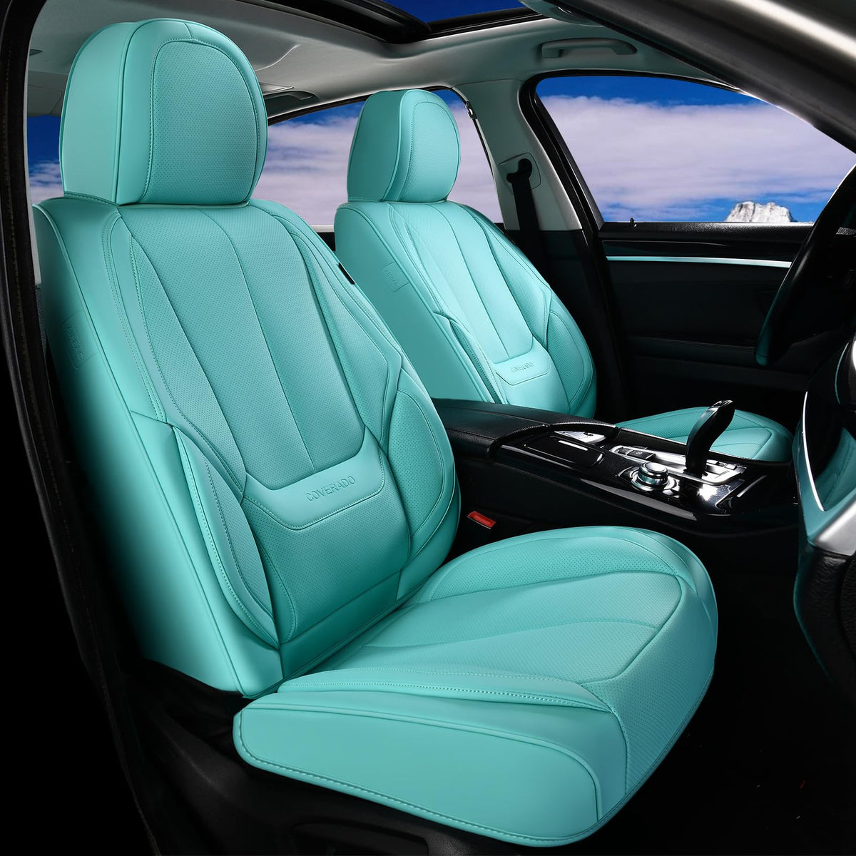 Coverado Seat Covers Full Set, Black Seat Covers for Cars 5 Seats, Car Seat Protector, Waterproof Nappa Leather Car Seat Cushion, Front and Rear Car Seat Cover Fit for Most Sedans SUV Pick-up Truck