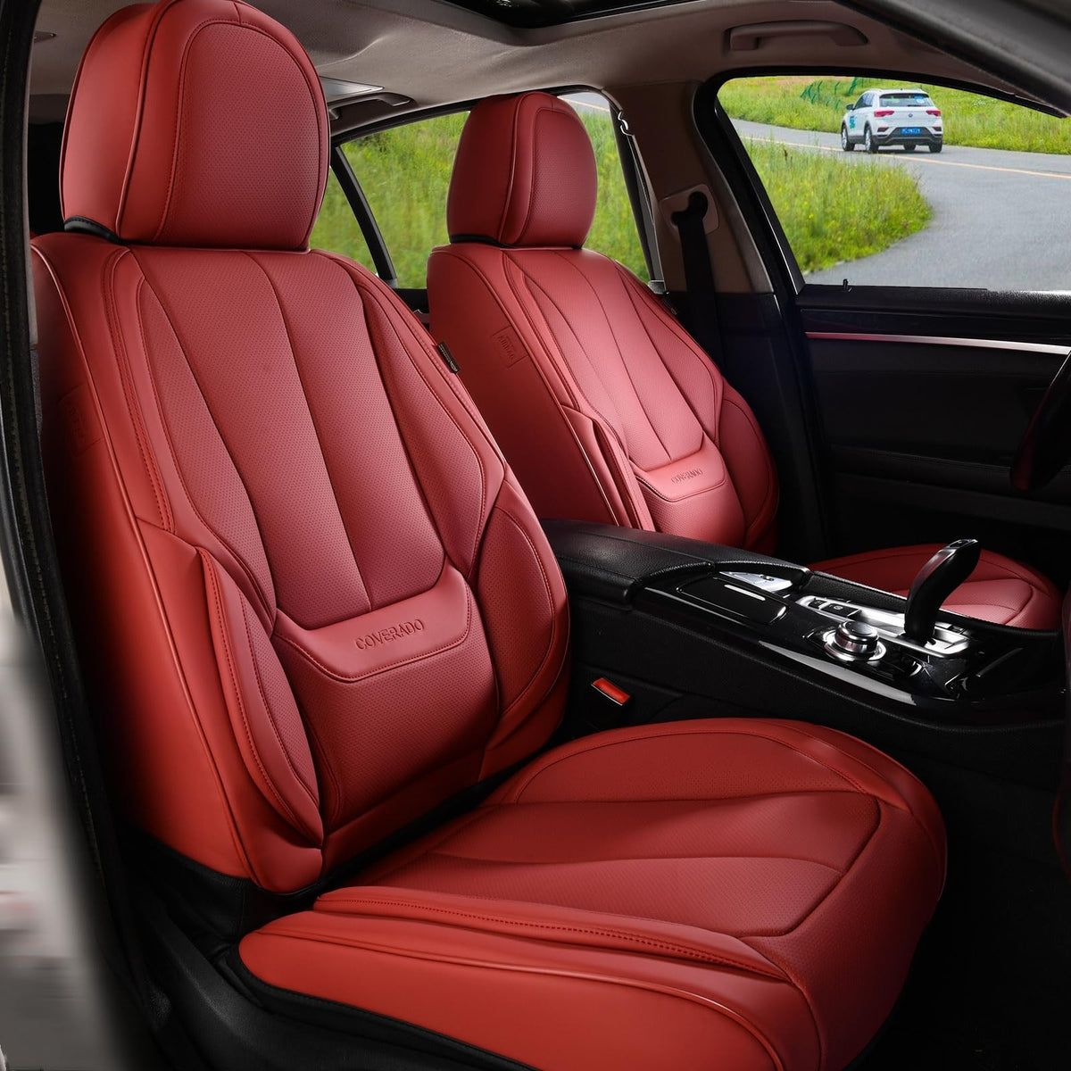 Coverado Seat Covers Full Set, Black Seat Covers for Cars 5 Seats, Car Seat Protector, Waterproof Nappa Leather Car Seat Cushion, Front and Rear Car Seat Cover Fit for Most Sedans SUV Pick-up Truck