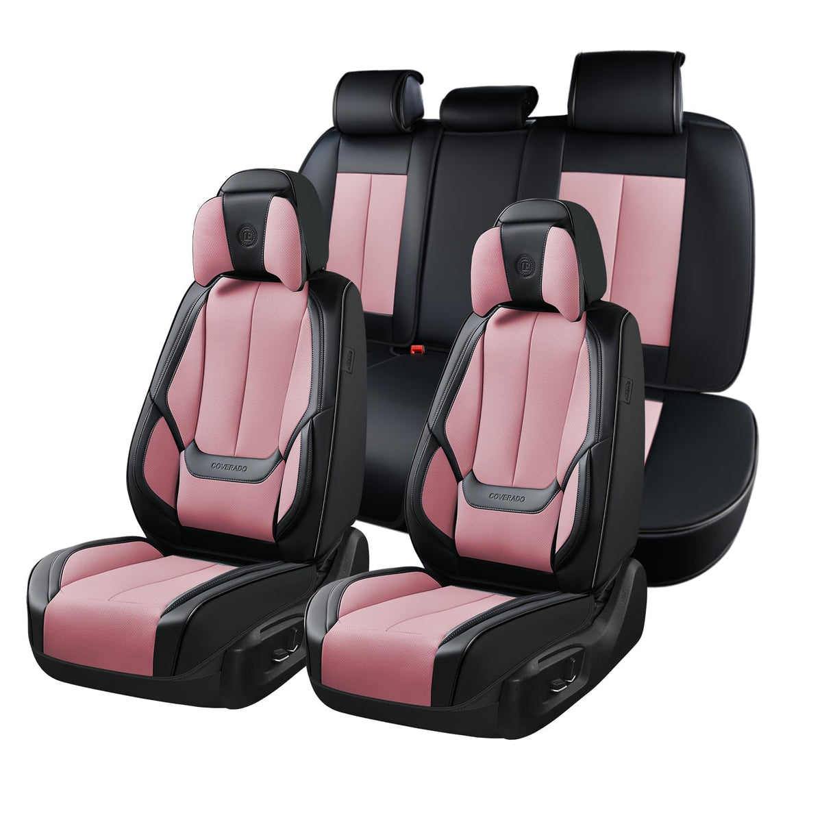 Coverado Seat Covers Full Set, Black Seat Covers for Cars 5 Seats, Car Seat Protector, Waterproof Nappa Leather Car Seat Cushion, Front and Rear Car Seat Cover Fit for Most Sedans SUV Pick-up Truck