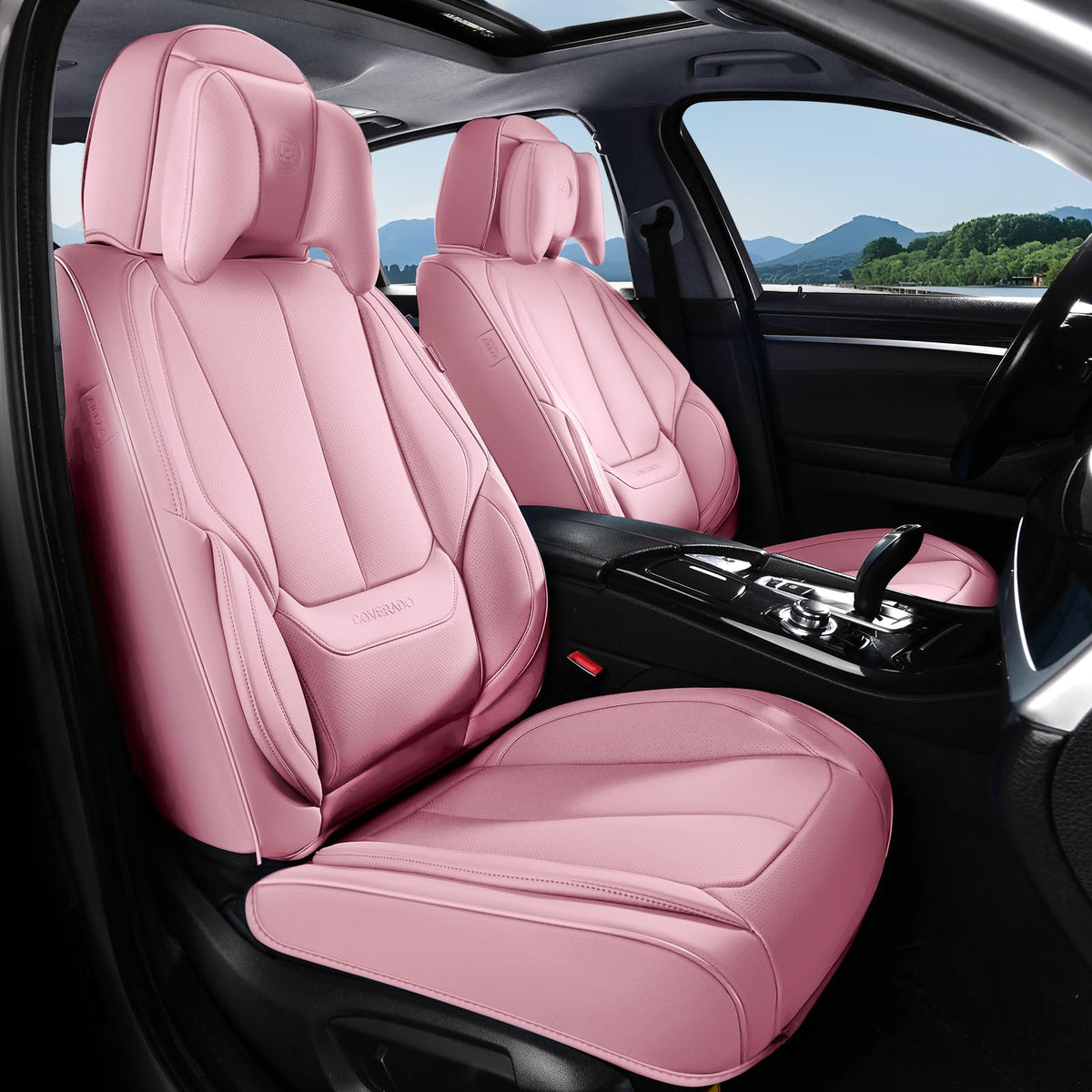 Coverado Seat Covers Full Set, Black Seat Covers for Cars 5 Seats, Car Seat Protector, Waterproof Nappa Leather Car Seat Cushion, Front and Rear Car Seat Cover Fit for Most Sedans SUV Pick-up Truck