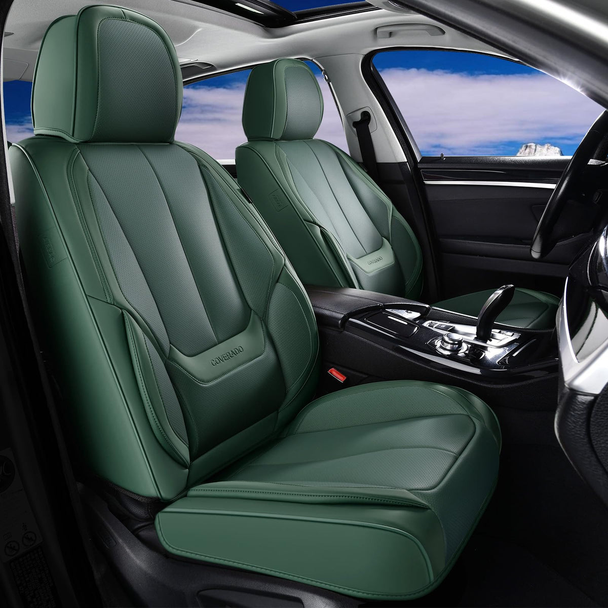 Coverado Seat Covers Full Set, Black Seat Covers for Cars 5 Seats, Car Seat Protector, Waterproof Nappa Leather Car Seat Cushion, Front and Rear Car Seat Cover Fit for Most Sedans SUV Pick-up Truck