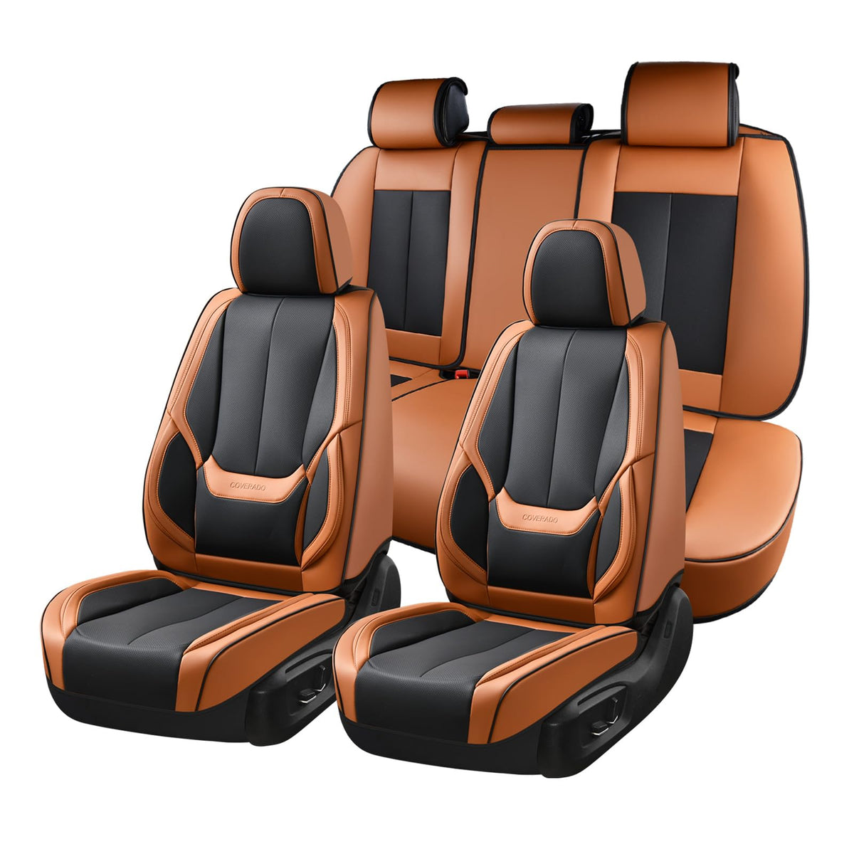 Coverado Seat Covers Full Set, Black Seat Covers for Cars 5 Seats, Car Seat Protector, Waterproof Nappa Leather Car Seat Cushion, Front and Rear Car Seat Cover Fit for Most Sedans SUV Pick-up Truck