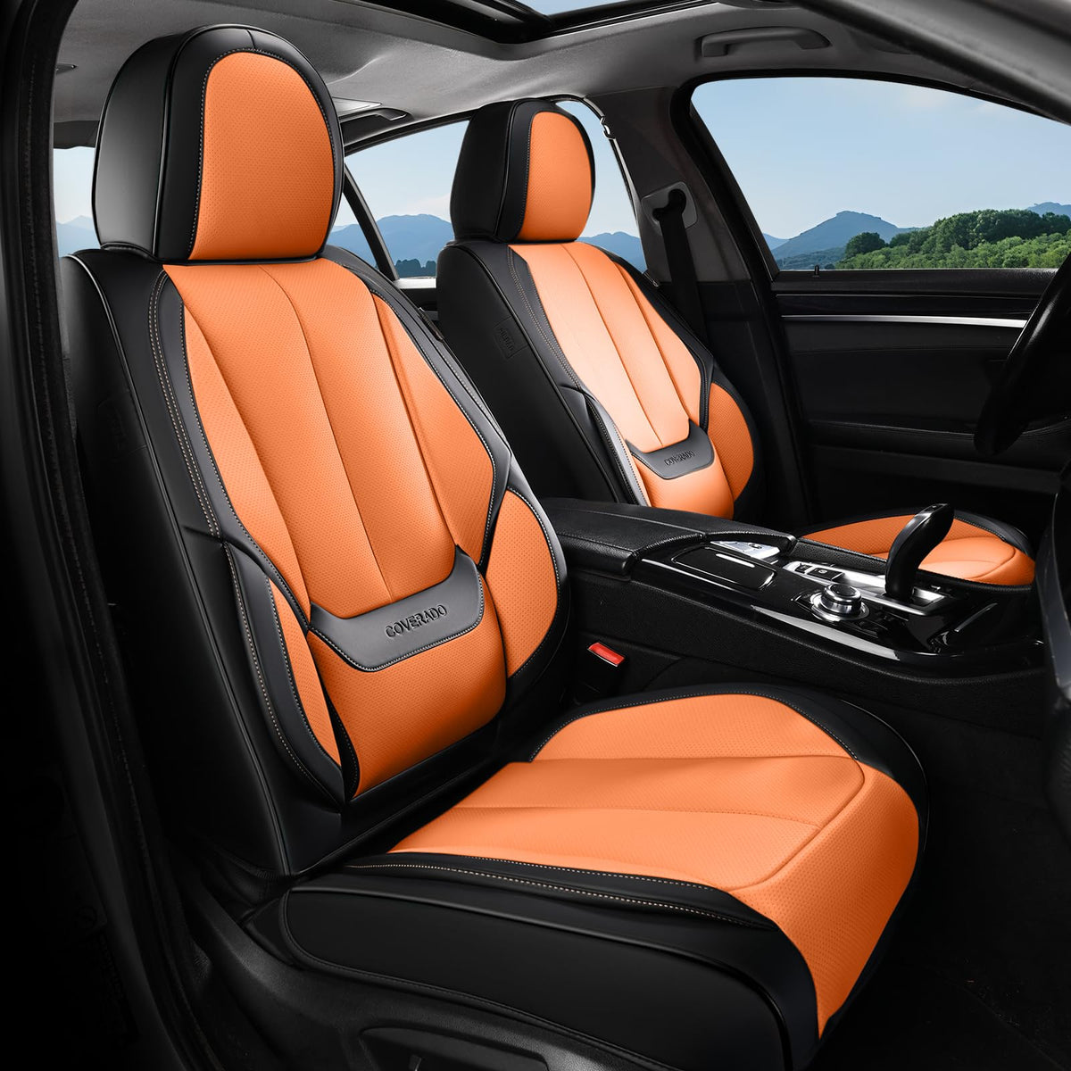 Coverado Seat Covers Full Set, Black Seat Covers for Cars 5 Seats, Car Seat Protector, Waterproof Nappa Leather Car Seat Cushion, Front and Rear Car Seat Cover Fit for Most Sedans SUV Pick-up Truck