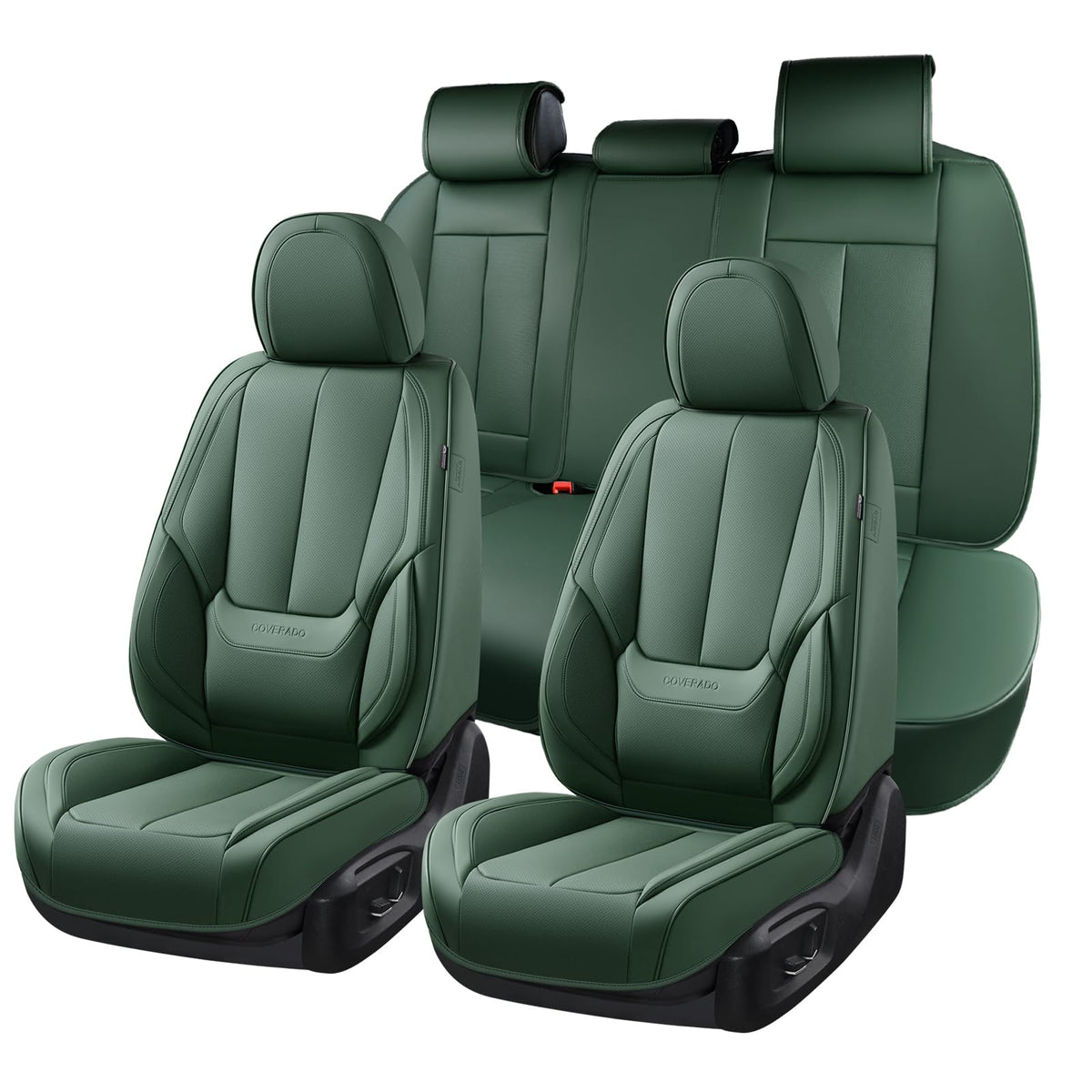 Coverado Seat Covers Full Set, Black Seat Covers for Cars 5 Seats, Car Seat Protector, Waterproof Nappa Leather Car Seat Cushion, Front and Rear Car Seat Cover Fit for Most Sedans SUV Pick-up Truck
