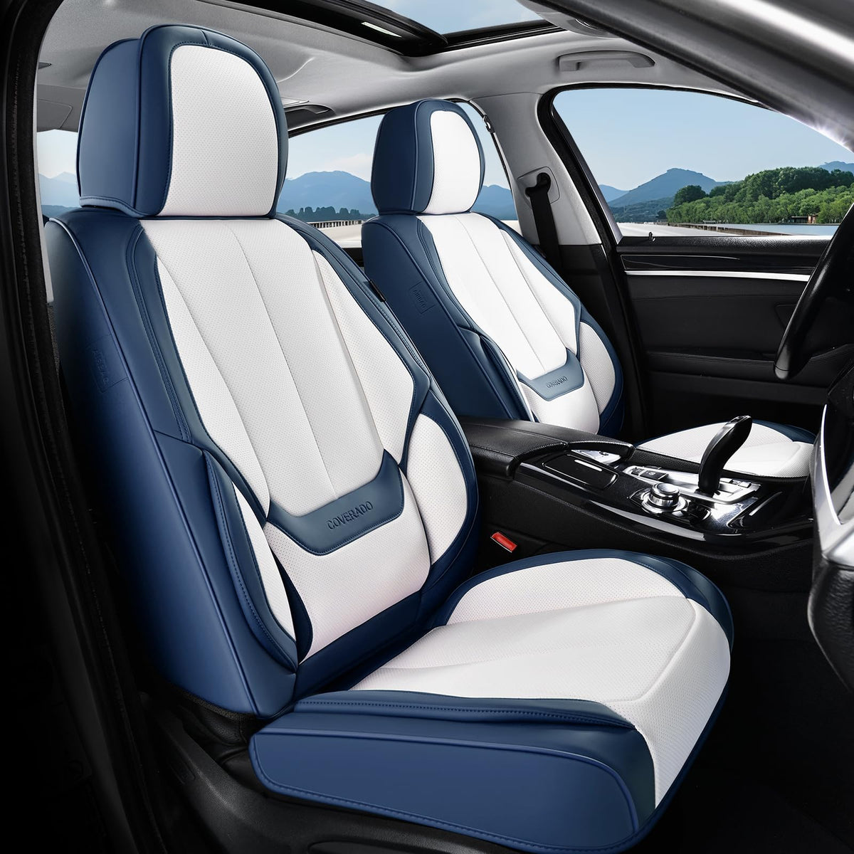 Coverado Seat Covers Full Set, Black Seat Covers for Cars 5 Seats, Car Seat Protector, Waterproof Nappa Leather Car Seat Cushion, Front and Rear Car Seat Cover Fit for Most Sedans SUV Pick-up Truck
