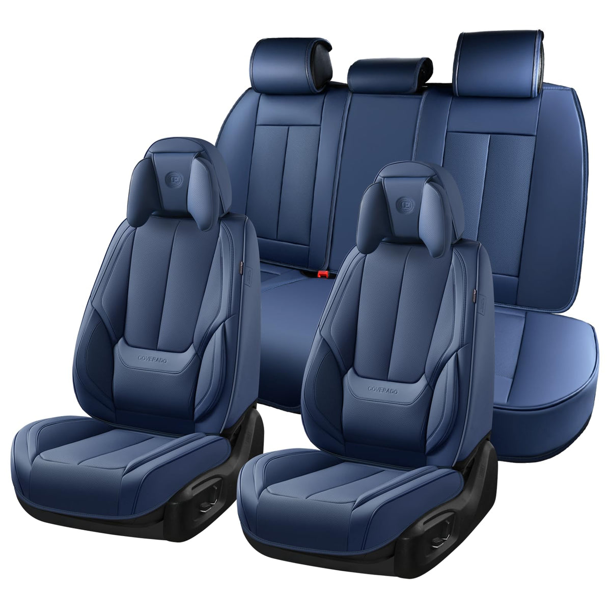 Coverado Seat Covers Full Set, Black Seat Covers for Cars 5 Seats, Car Seat Protector, Waterproof Nappa Leather Car Seat Cushion, Front and Rear Car Seat Cover Fit for Most Sedans SUV Pick-up Truck
