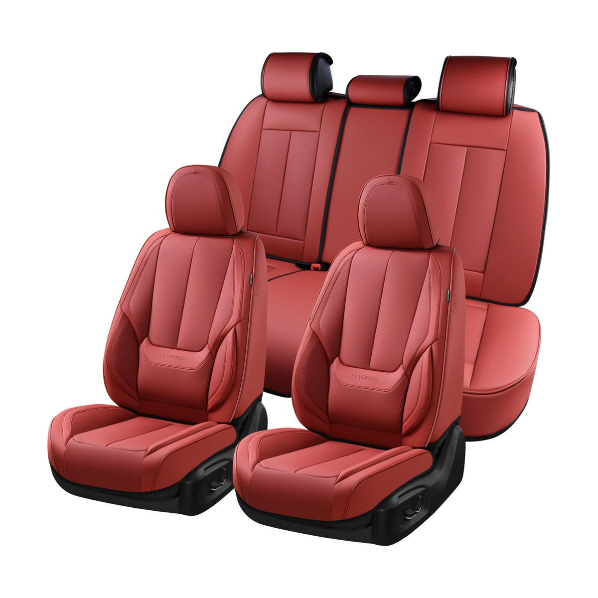 Coverado Seat Covers Full Set, Black Seat Covers for Cars 5 Seats, Car Seat Protector, Waterproof Nappa Leather Car Seat Cushion, Front and Rear Car Seat Cover Fit for Most Sedans SUV Pick-up Truck