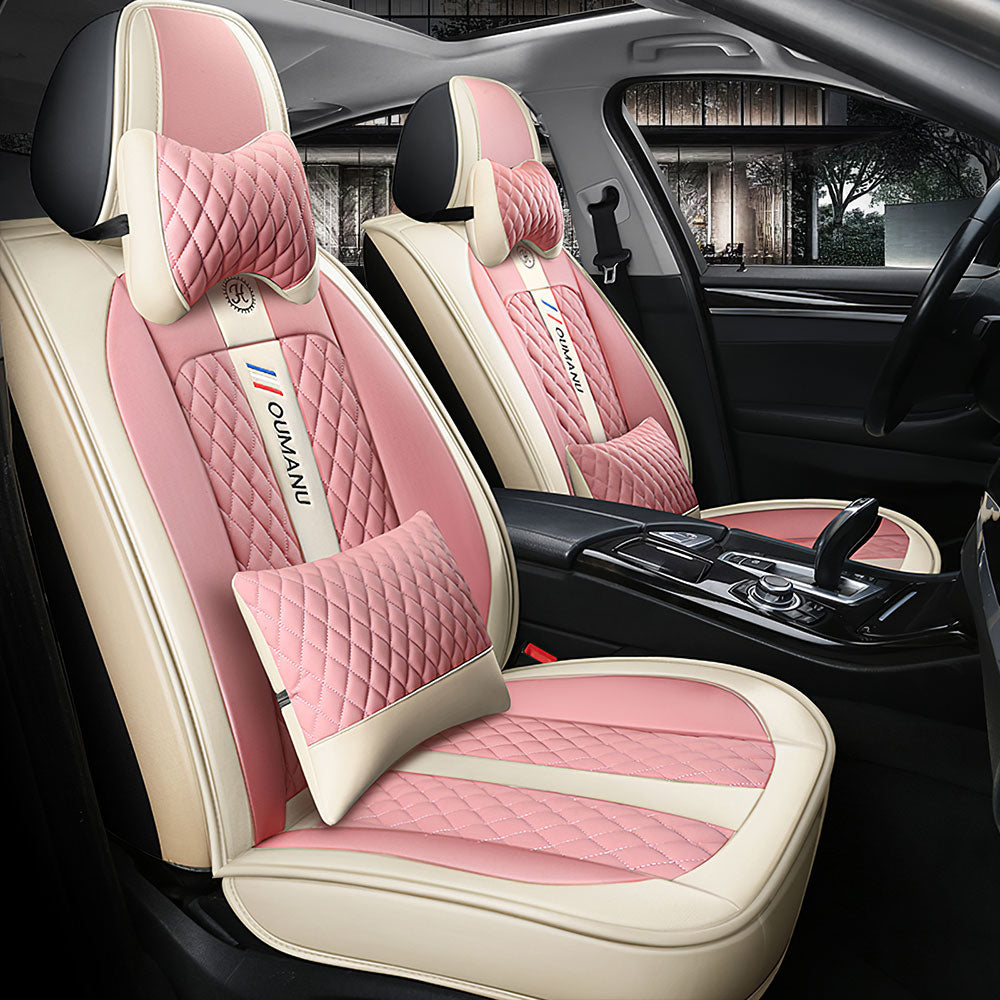 Full Coverage Black Leather Car Seat Cover Street Luxury Style, Automotive Vehicle Cushion Universal Fit