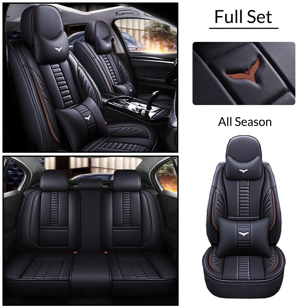 Full Coverage Black Leather Car Seat Cover Mechanical Luxury Style, Automotive Vehicle Cushion Universal Fit