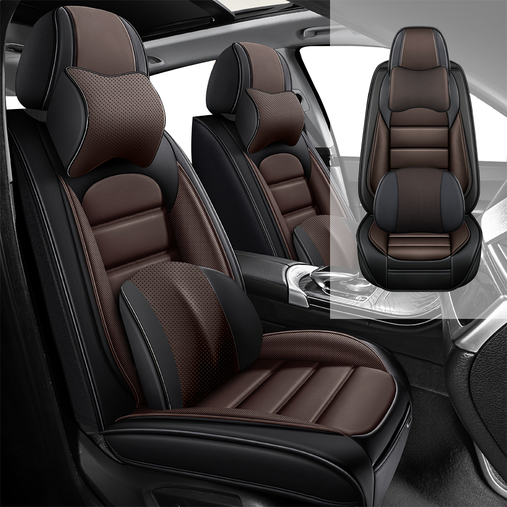 Full Coverage Black Leather Car Seat Cover Classical Luxury Style, Automotive Vehicle Cushion Universal Fit