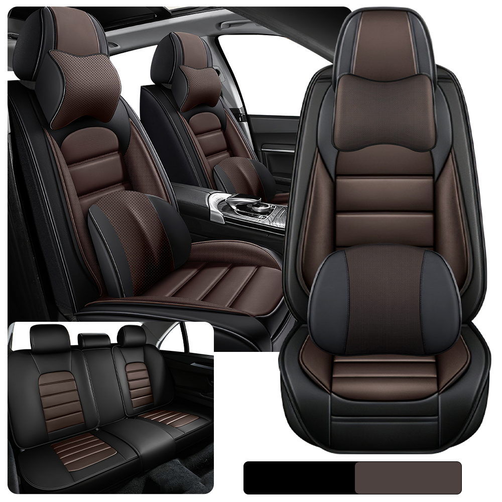 Full Coverage Black Leather Car Seat Cover Classical Luxury Style, Automotive Vehicle Cushion Universal Fit