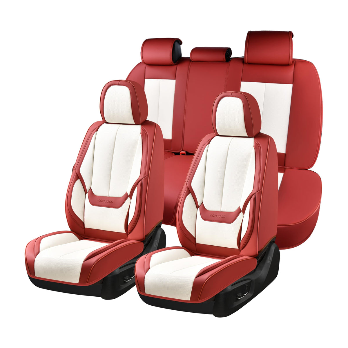Coverado Seat Covers Full Set, Black Seat Covers for Cars 5 Seats, Car Seat Protector, Waterproof Nappa Leather Car Seat Cushion, Front and Rear Car Seat Cover Fit for Most Sedans SUV Pick-up Truck