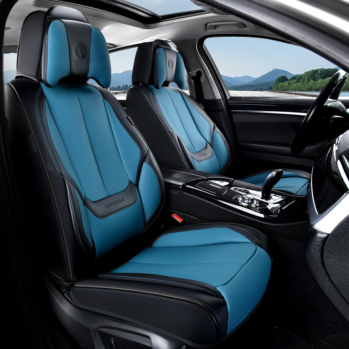 Coverado Seat Covers Full Set, Black Seat Covers for Cars 5 Seats, Car Seat Protector, Waterproof Nappa Leather Car Seat Cushion, Front and Rear Car Seat Cover Fit for Most Sedans SUV Pick-up Truck