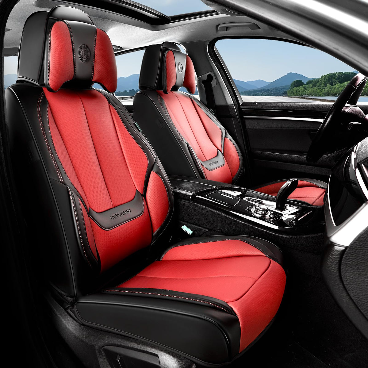 Coverado Seat Covers Full Set, Black Seat Covers for Cars 5 Seats, Car Seat Protector, Waterproof Nappa Leather Car Seat Cushion, Front and Rear Car Seat Cover Fit for Most Sedans SUV Pick-up Truck